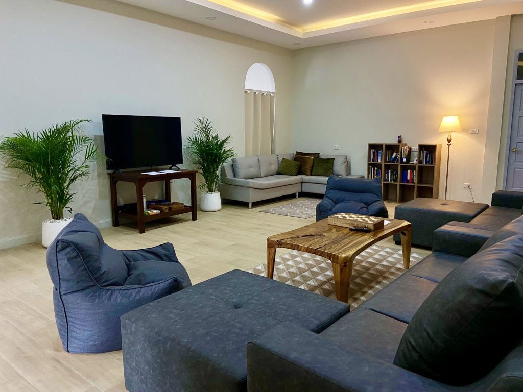 Sofas and chairs for treatment program members at group counseling and games room