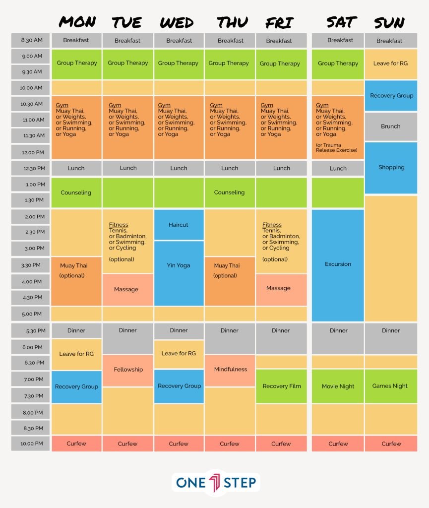 July 2024 One Step Thailand rehab schedule